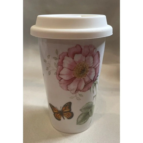 Lenox Butterfly Meadow Ceramic Travel Mug With Lid 10 Oz Bee Floral Flowers Boho - Picture 1 of 6